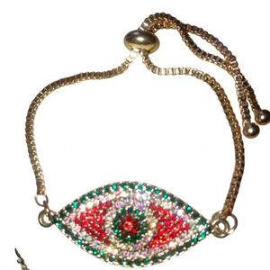 Multi color evil eye protection adjustable gold bracelet